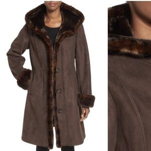 Hooded Faux Shearling A-Line Coat